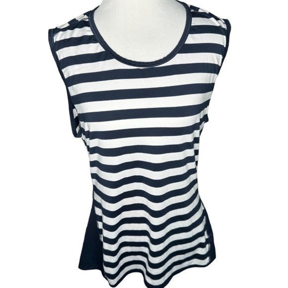 Athleta Ocean Striped Muscle Tank Navy White Size Medium